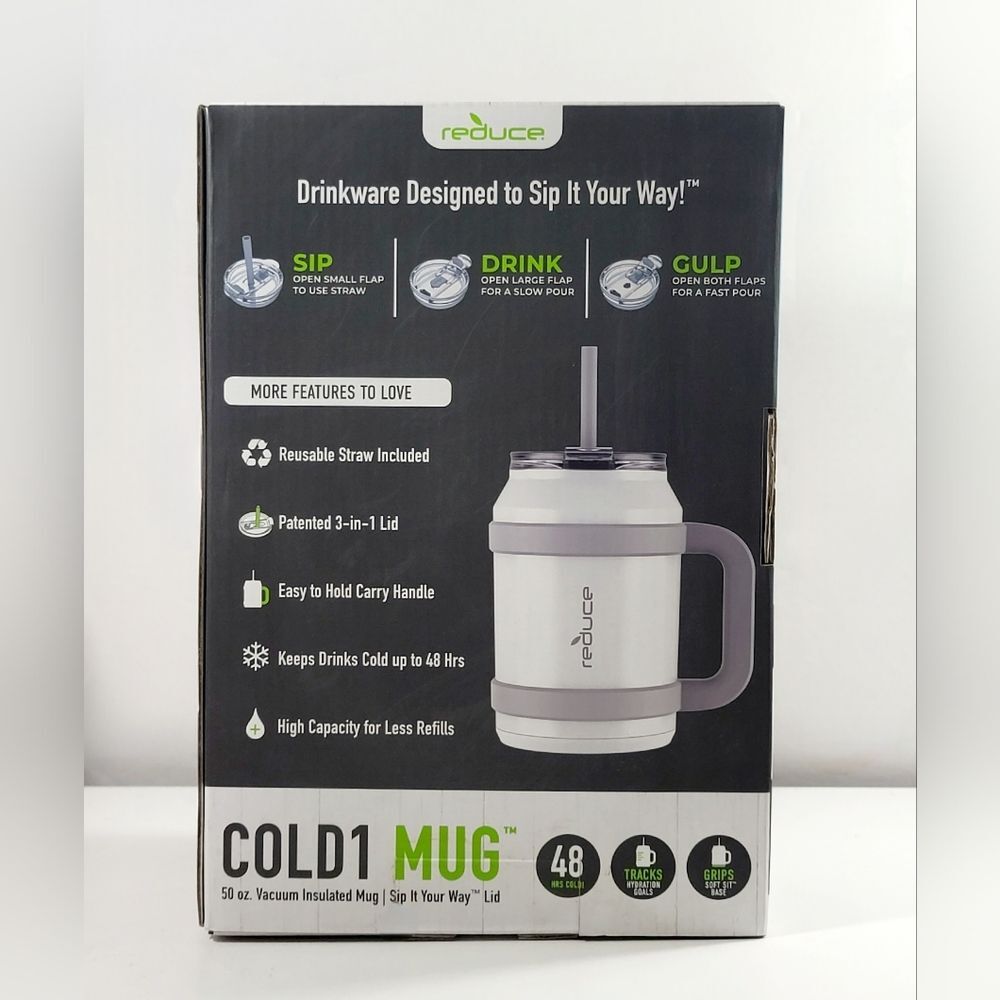 REDUCE Cold1 50oz Reusable Tumbler Mug Stainless Leakproof 36HRS Cold Straw - Picture 7 of 7